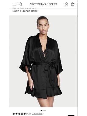 VICTORIA'S SECRET Satin Flounce Robe, Black, XL / XXL, NWOT